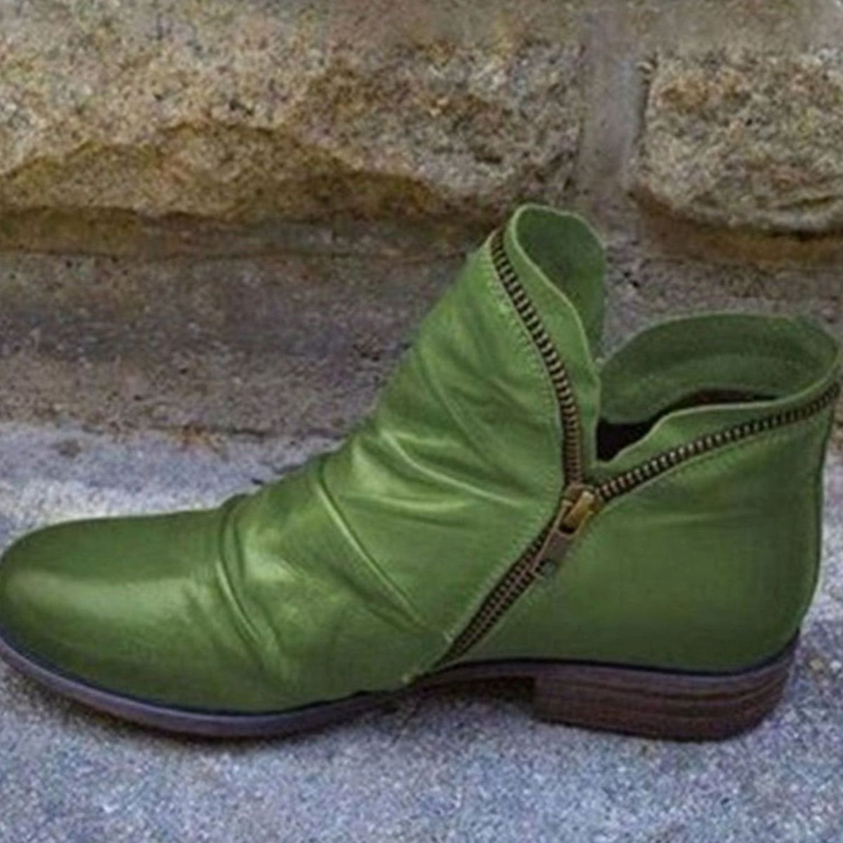 Women's Ruched Casual Ankle Boots in Green