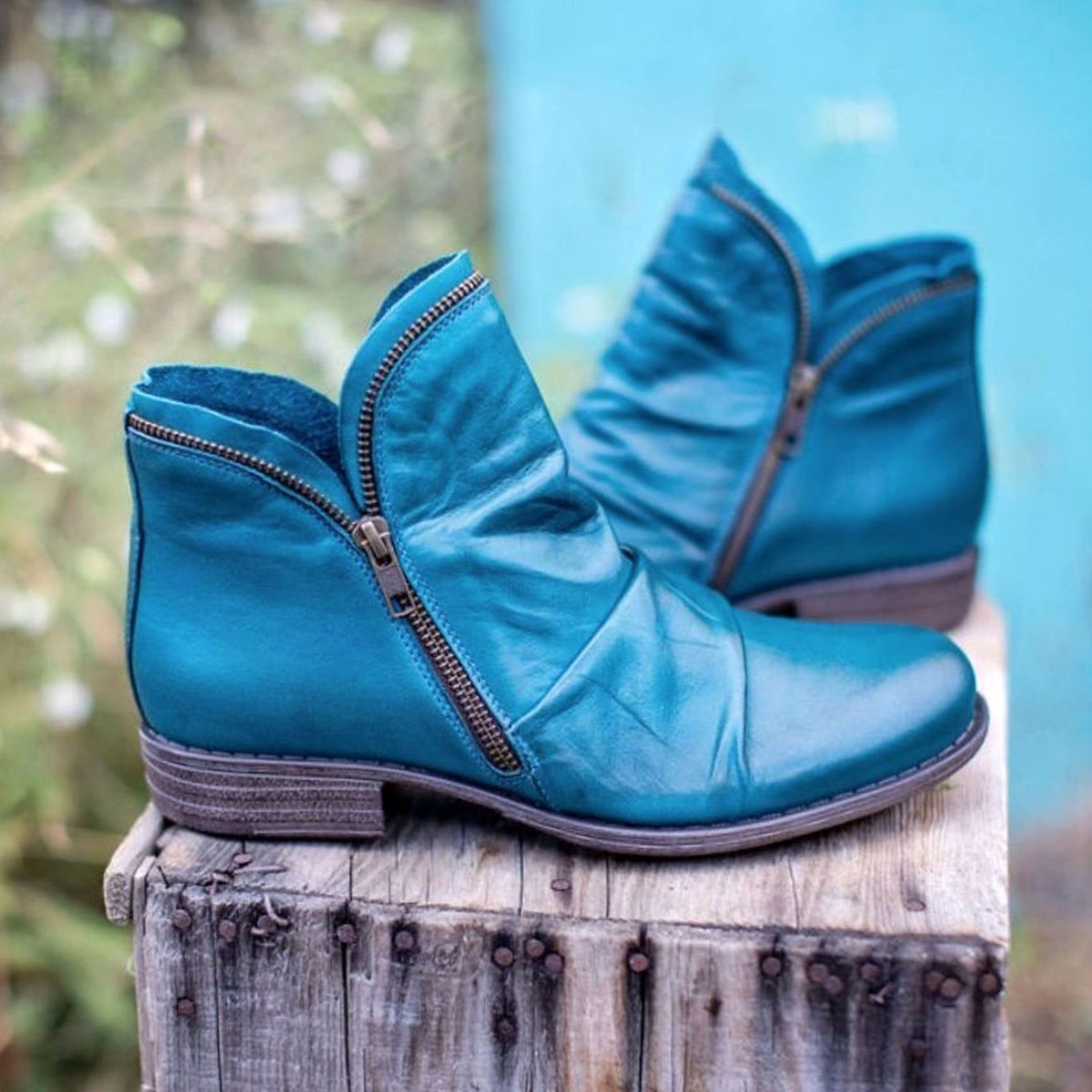 Women's Ruched Casual Ankle Boots in Teal