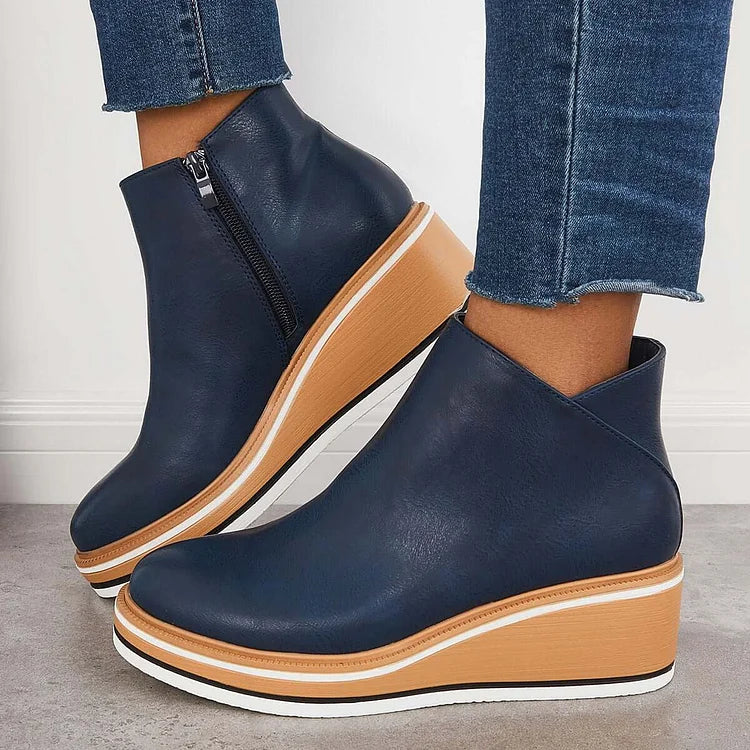 Women's Wedge Casual Ankle Boots in Blue