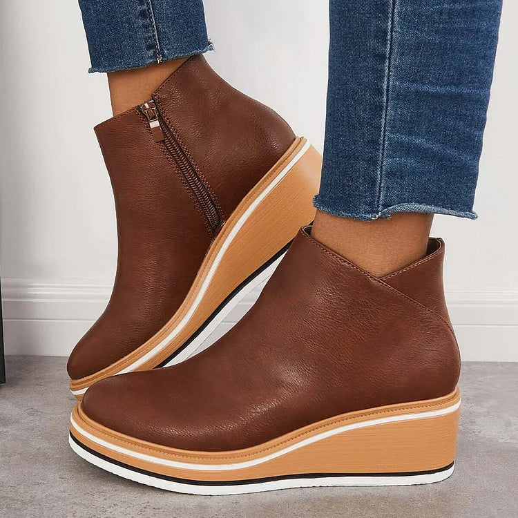 Women's Wedge Casual Ankle Boots in Brown