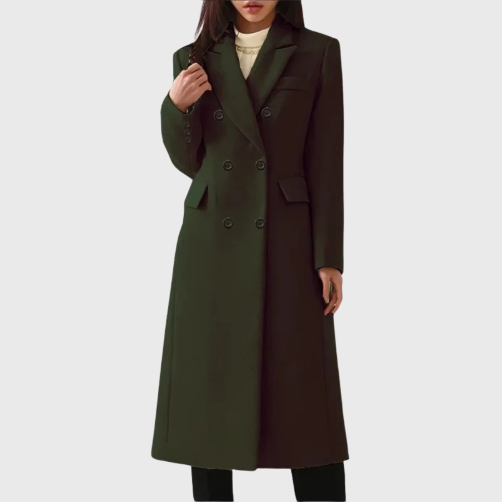 Women's Double-Breasted Workwear Coat in Dark Green