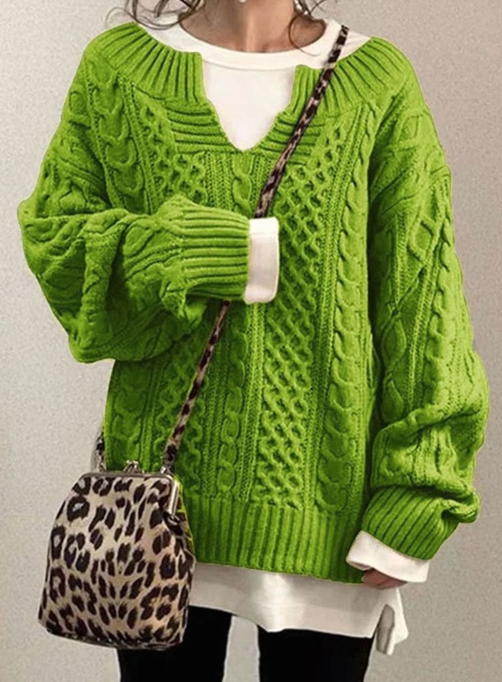 Women's Cable Knit Casual Jumper in Green