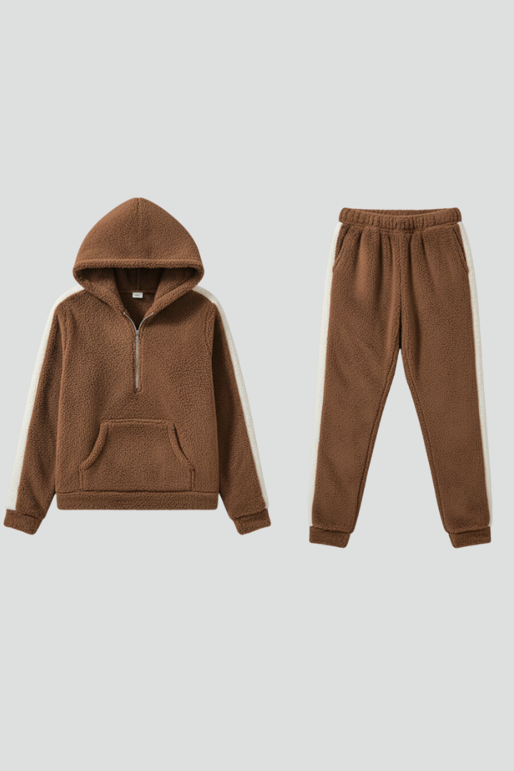 Women's Half-Zip Casual Lounge Set in Brown