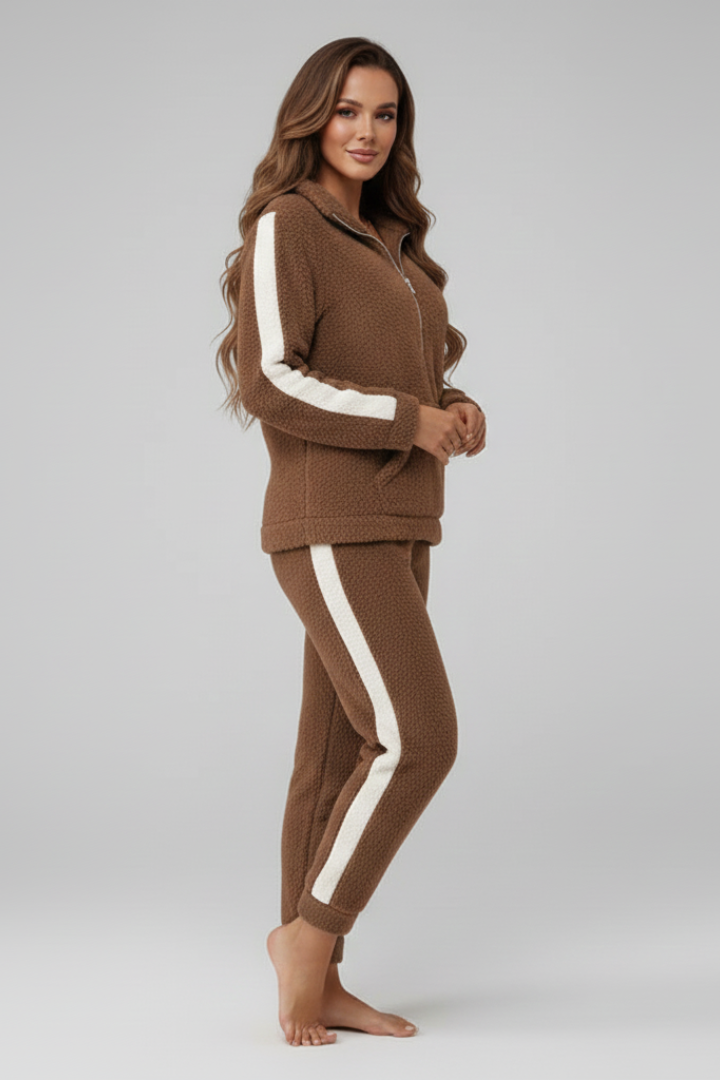 Women's Half-Zip Casual Lounge Set in Brown