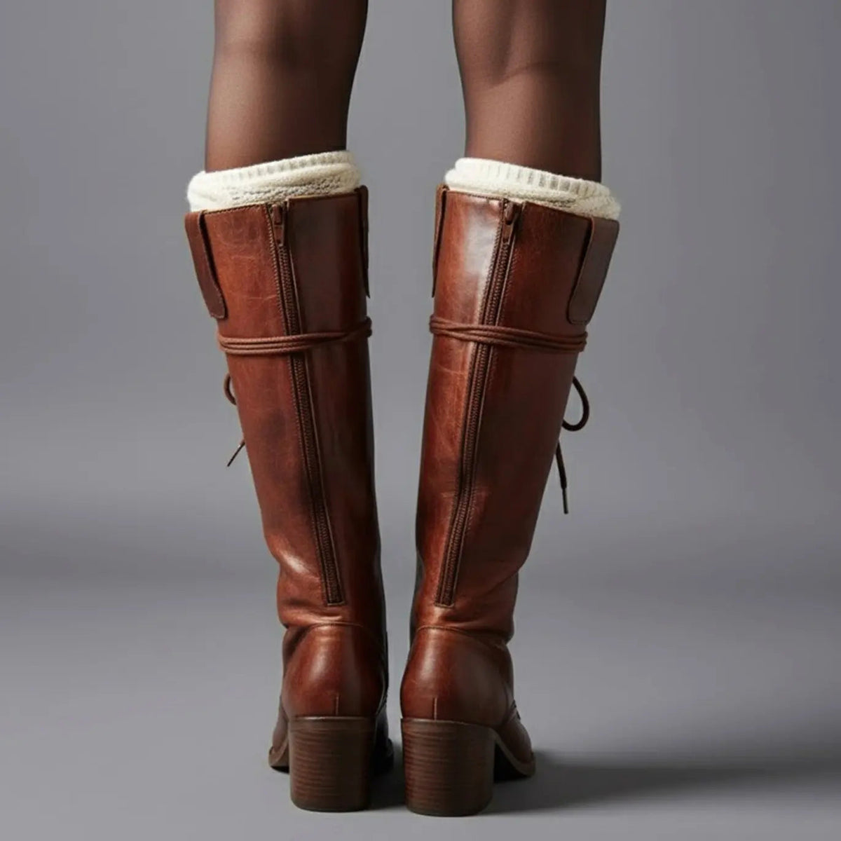 Women's Lace-Up Casual Knee High Boots in Brick Red