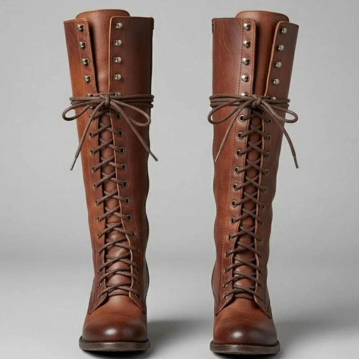 Women's Lace-Up Casual Knee High Boots in Brown