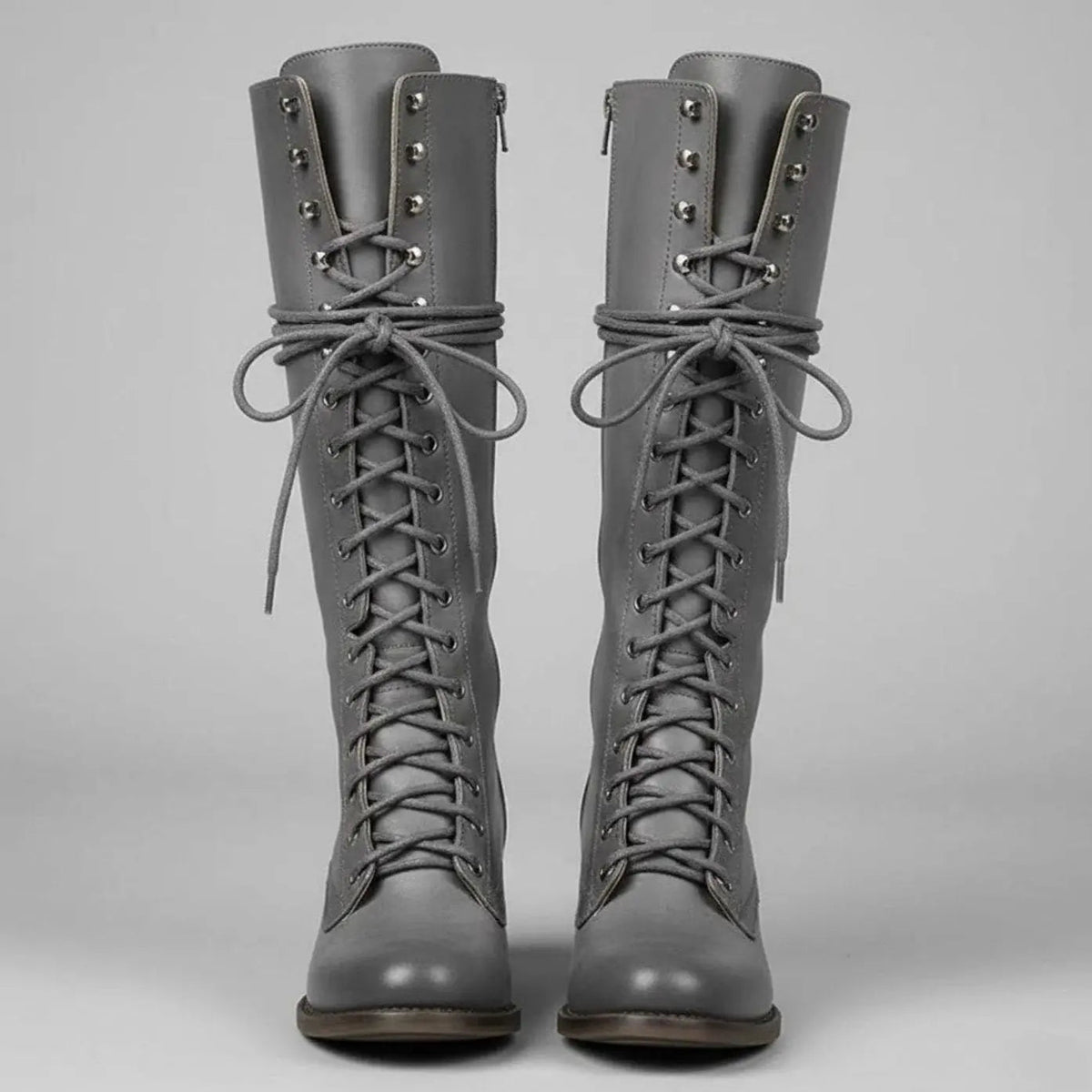 Women's Lace-Up Casual Knee High Boots in Grey