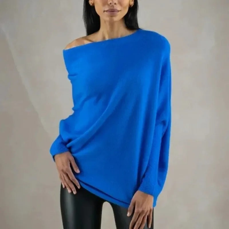 Women's Draped Off-Shoulder Casual Jumper in Blue