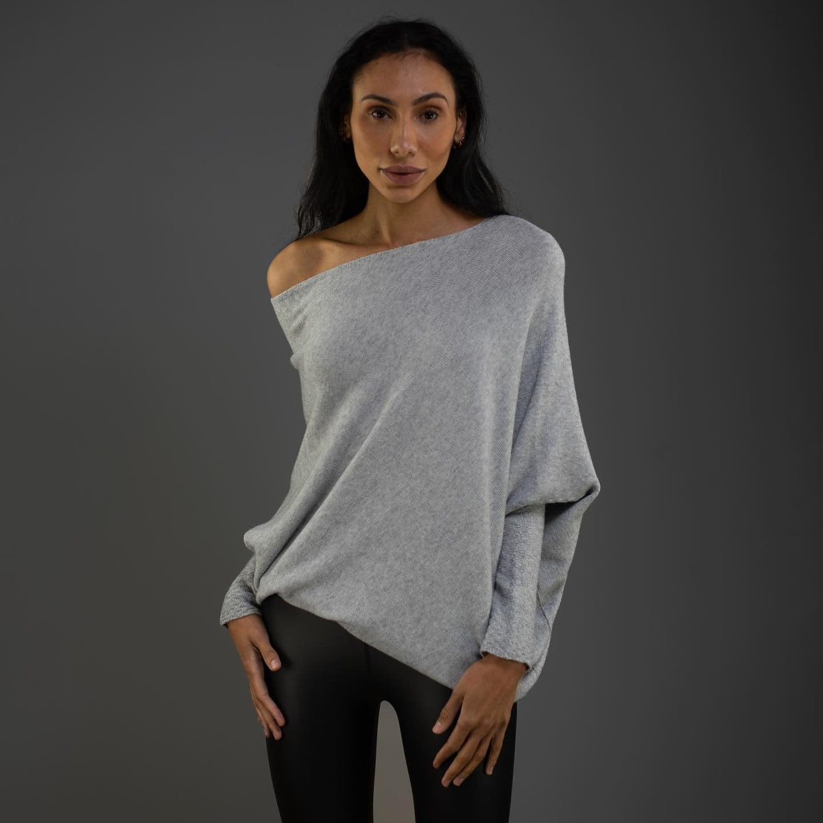 Women's Draped Off-Shoulder Casual Jumper in Light Grey