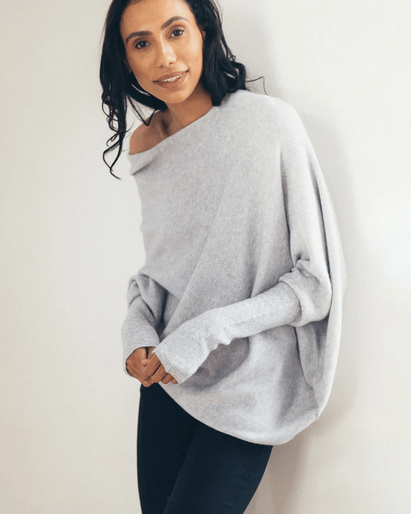 Women's Draped Off-Shoulder Casual Jumper in Light Grey