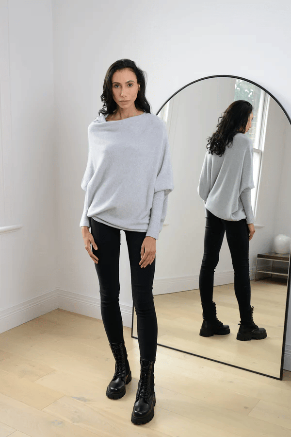 Women's Draped Off-Shoulder Casual Jumper in Light Grey