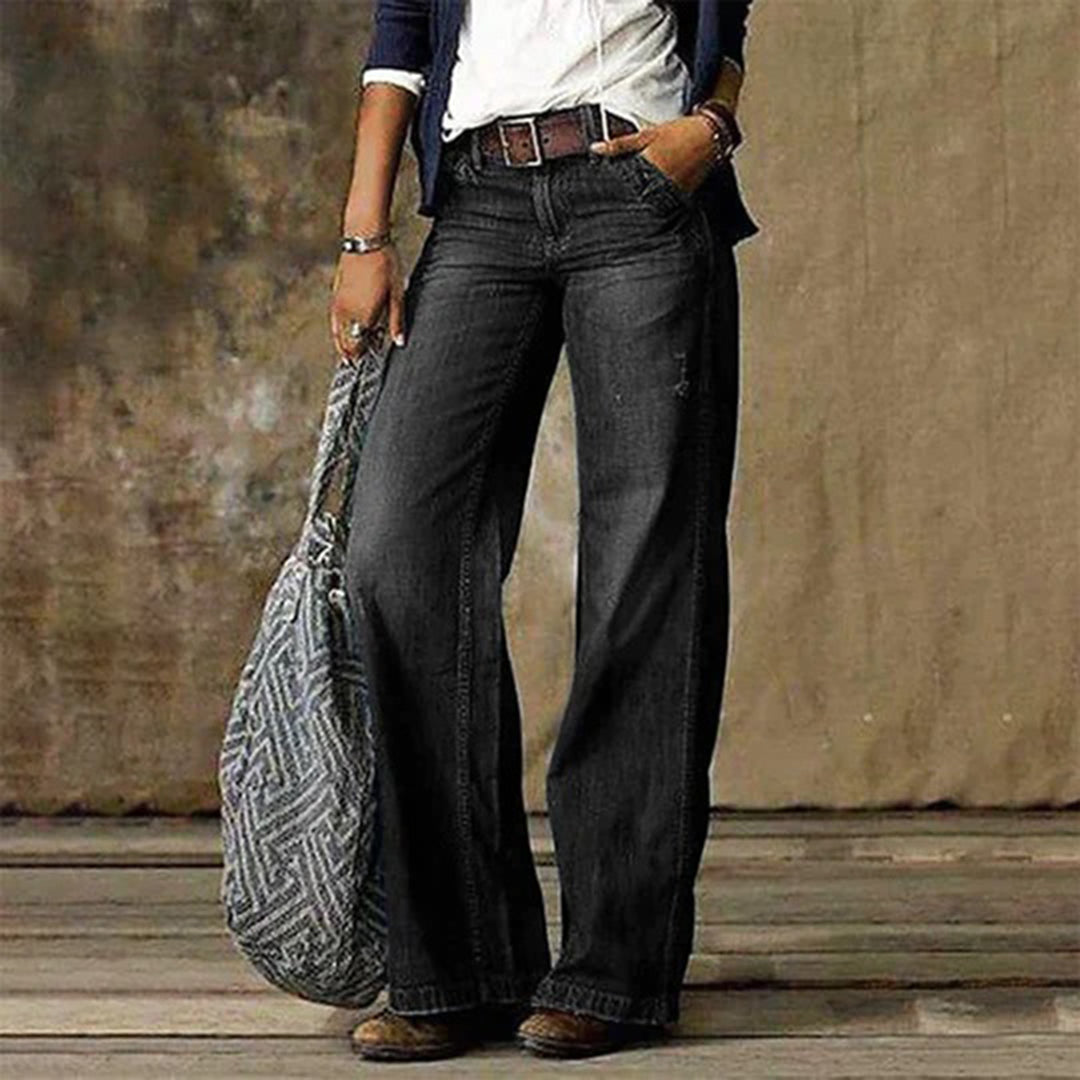 Women's Wide-Leg Casual Jeans in Black