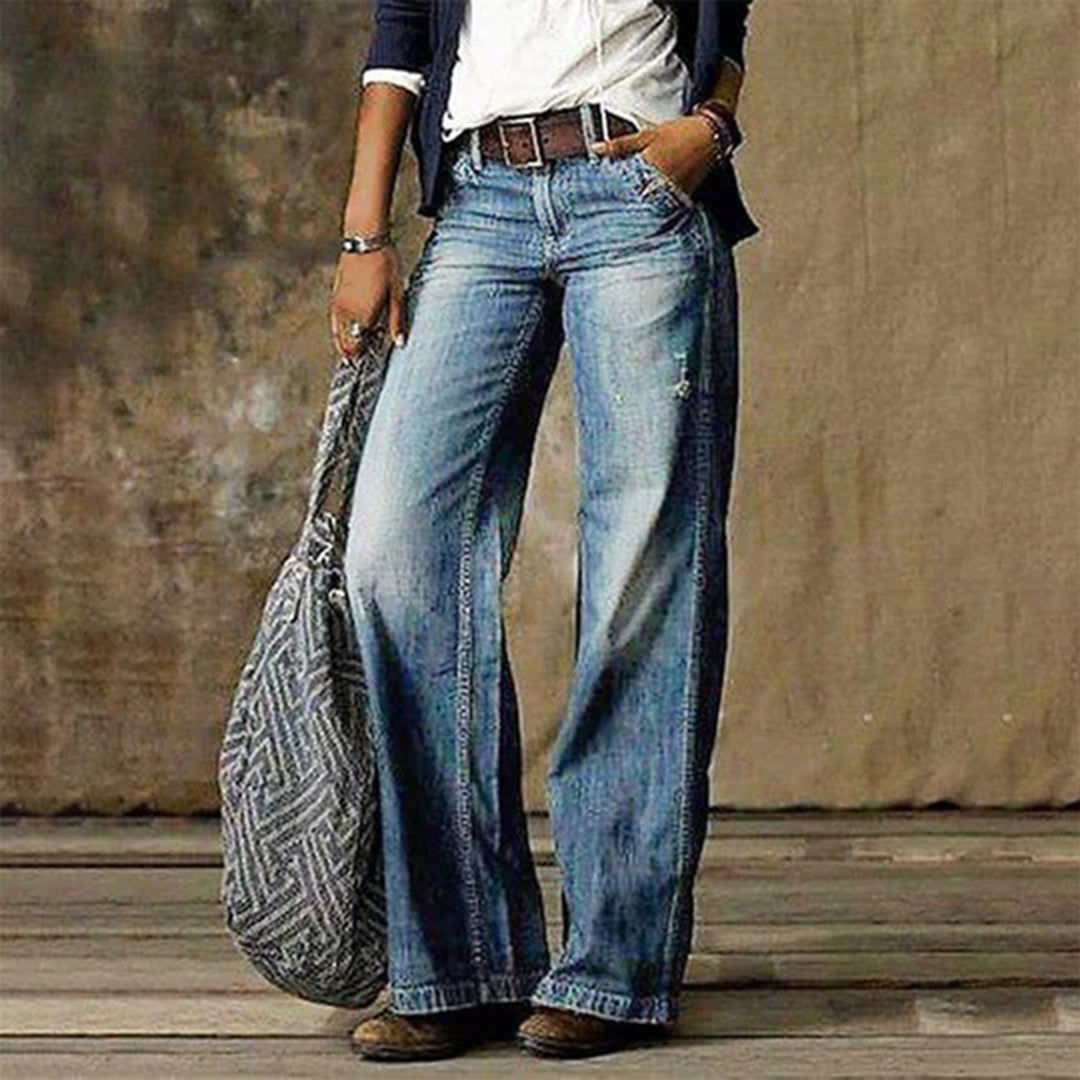 Women's Wide-Leg Casual Jeans in Light Blue