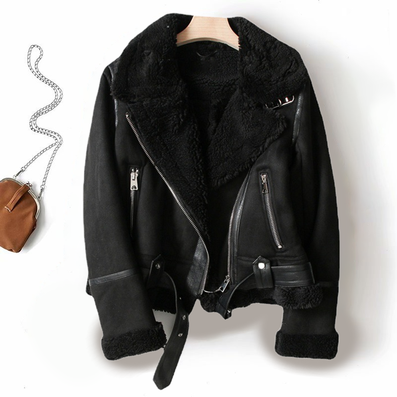 Women's Belted Biker Casual Jacket in Black