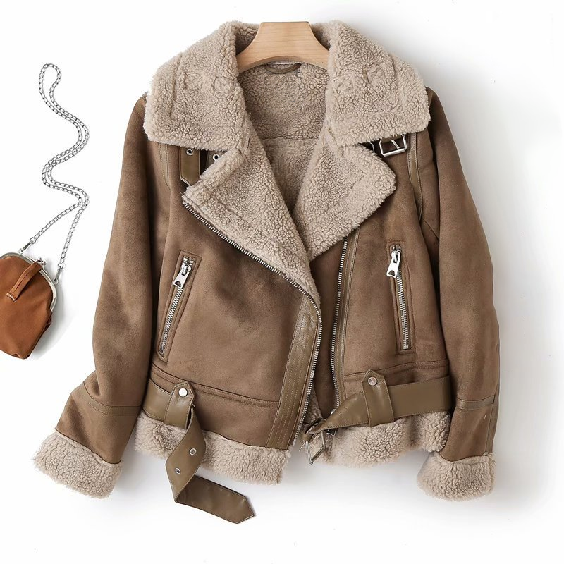 Women's Belted Biker Casual Jacket in Camel