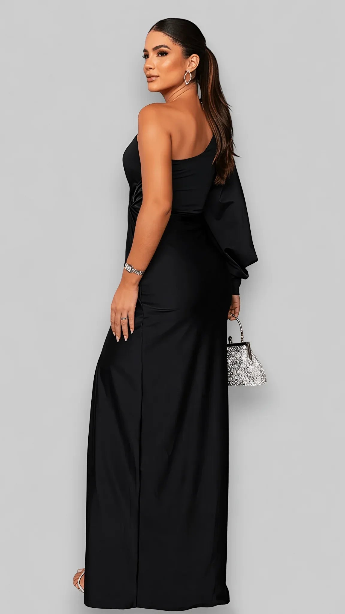 Women's Maxi Dress – Satin One-Shoulder Formal Evening | Amelia 18