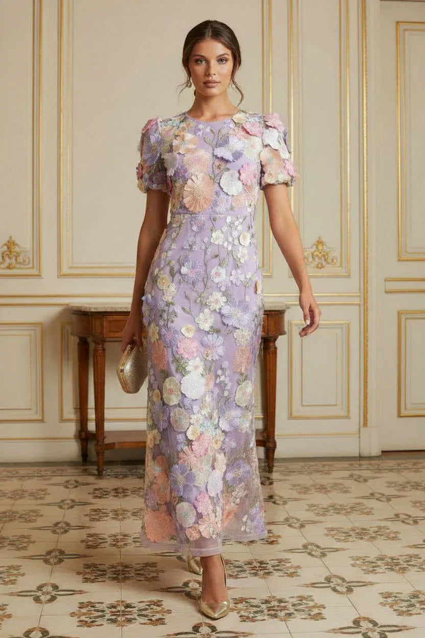 Women's Maxi Dress – Tulle Floral Appliqué Formal | Emma 10