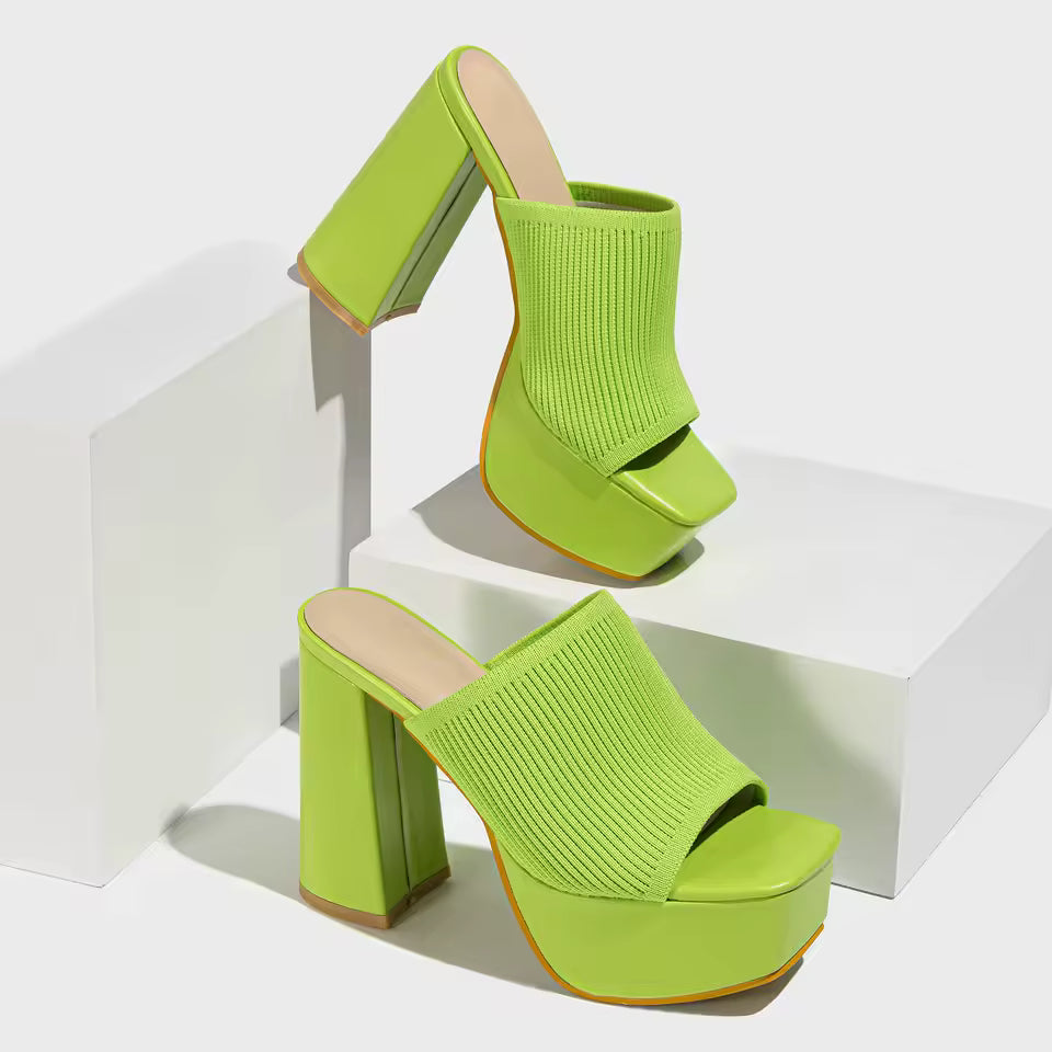 Women's Mules – Ribbed Knit Platform Slip-On Evening | Amelia 9