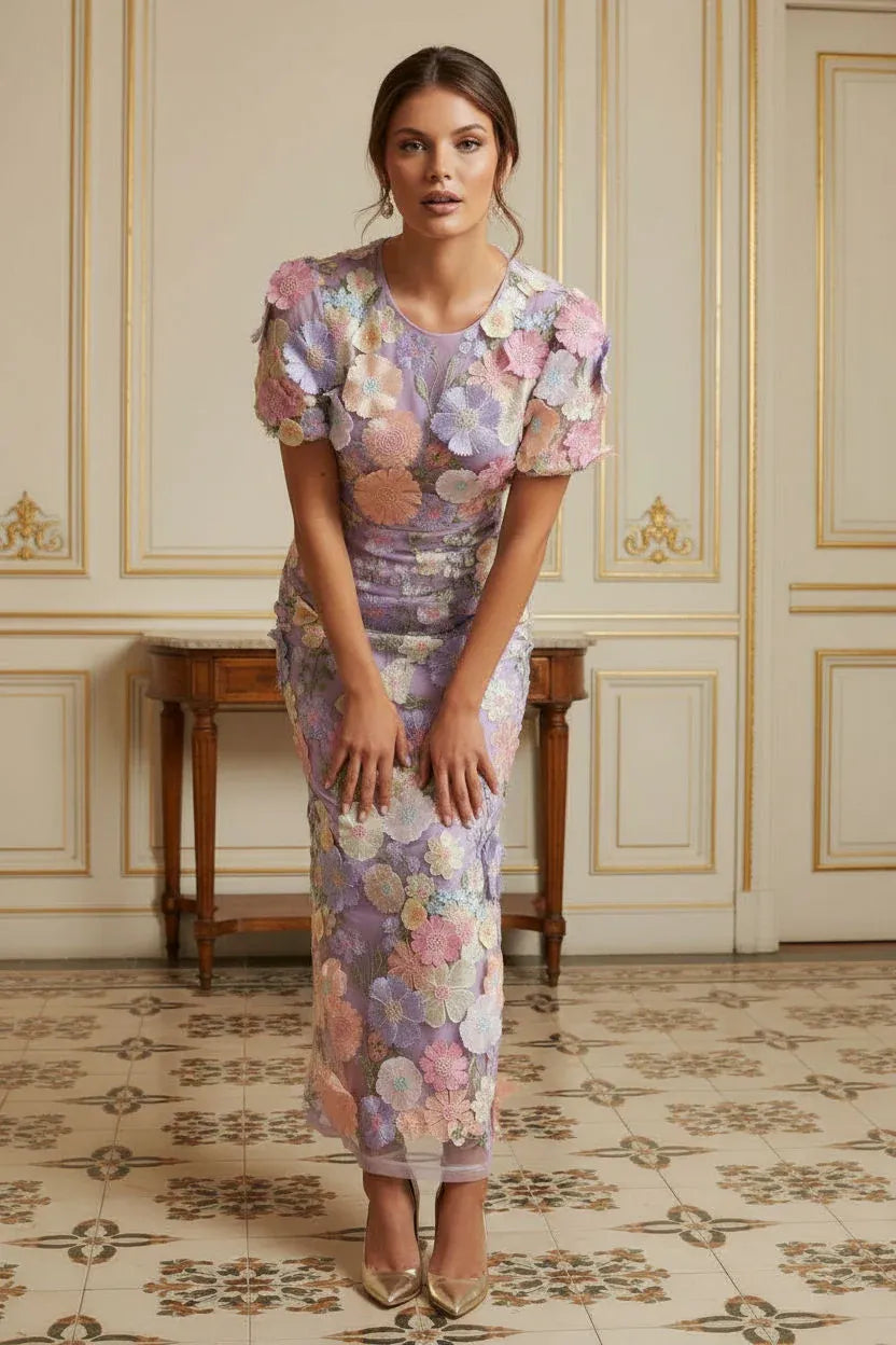 Women's Maxi Dress – Tulle Floral Appliqué Formal | Emma 9