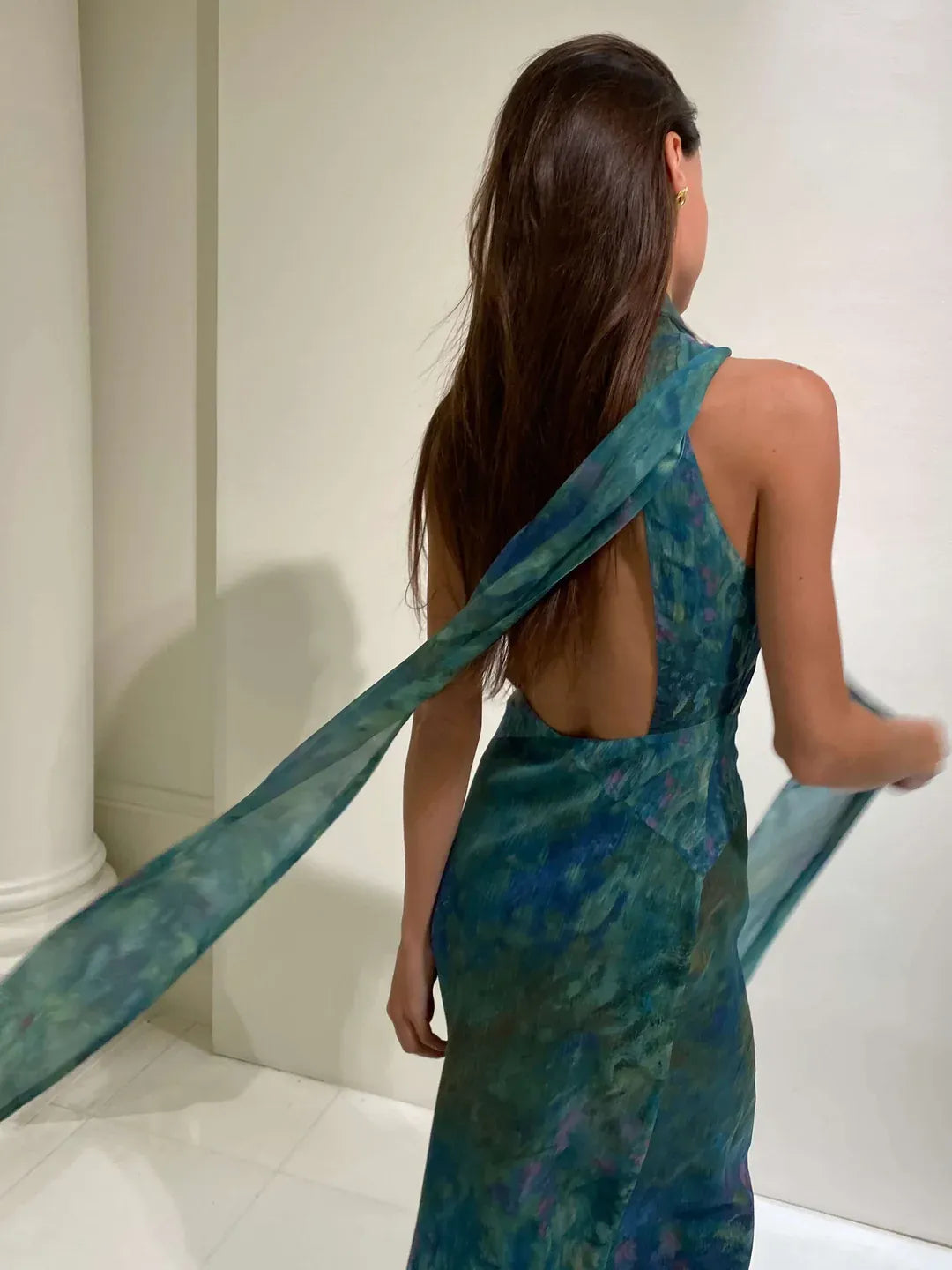 Women's Maxi Dress – Printed Mesh Halter Neck Evening | Florence 7