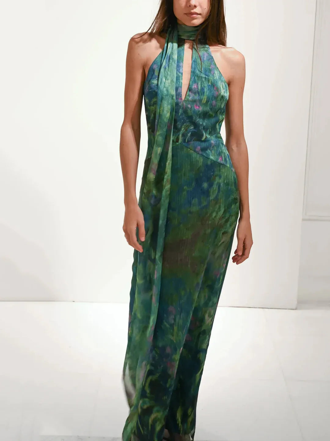 Women's Maxi Dress – Printed Mesh Halter Neck Evening | Florence 6