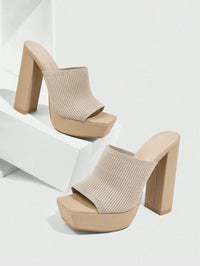 Harper | Ribbed Knit Sculptural Mules Platform Sole Block Heel