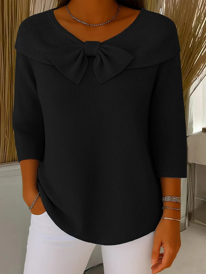 Women's Bow-Neck Casual Jumper in Black