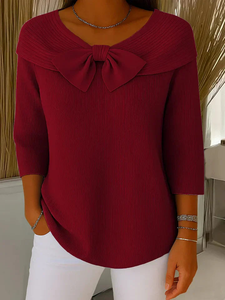 Women's Bow-Neck Casual Jumper in Burgundy