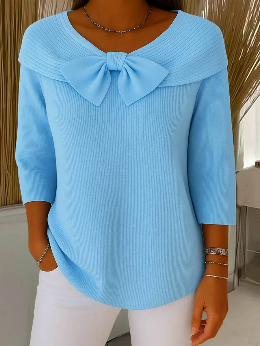 Women's Bow-Neck Casual Jumper in Light Blue