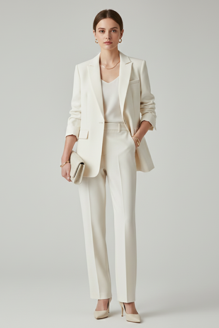 Women's Tailored Workwear Trouser Suit in Cream