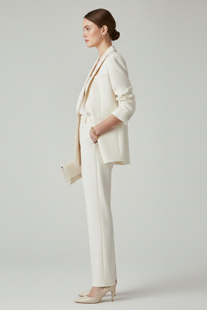 Women's Tailored Workwear Trouser Suit in Cream
