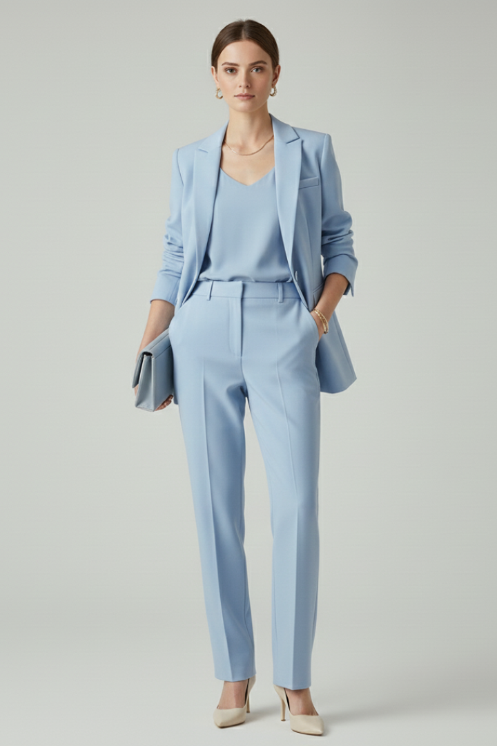 Women's Tailored Workwear Trouser Suit in Light Blue