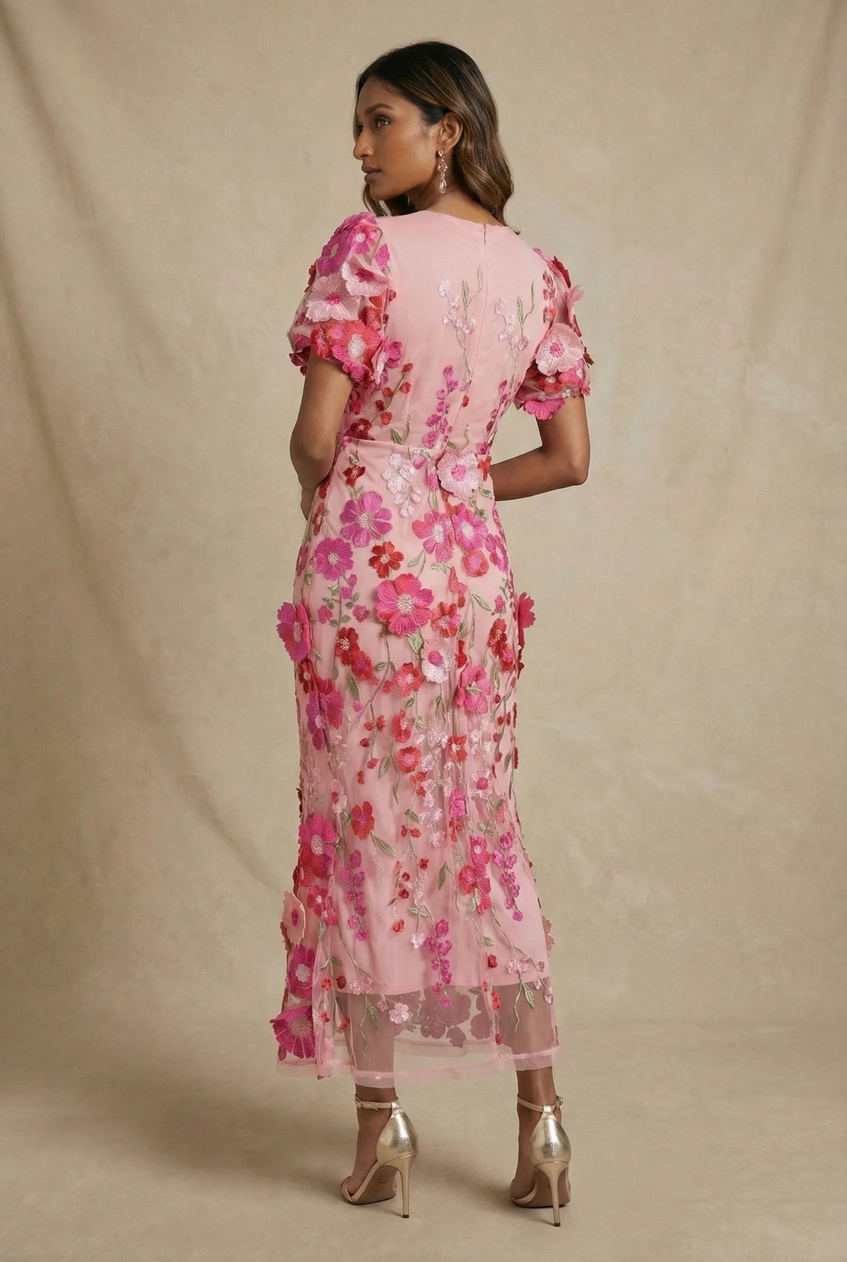 Embroidered Wedding Guest Maxi Dress in Pink