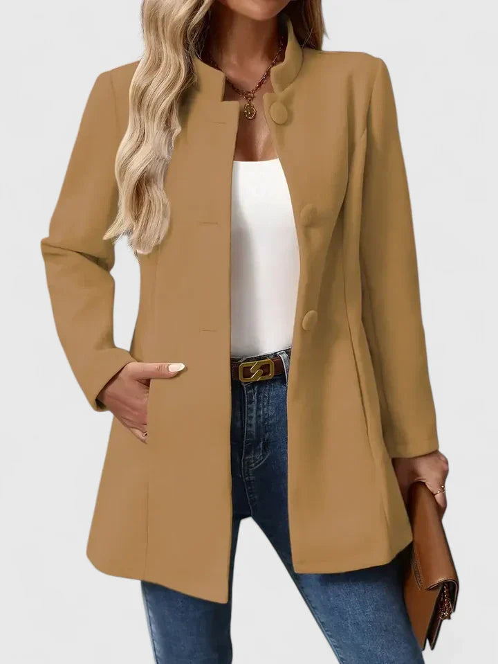 Women's Button-Front Casual Coat in Camel