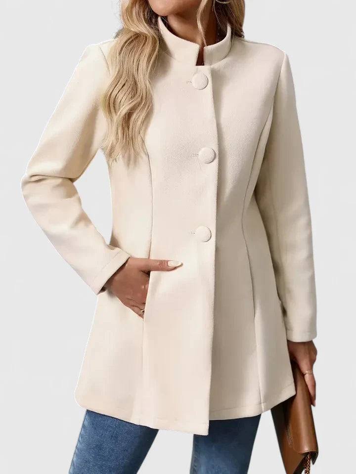 Women's Button-Front Casual Coat in Cream