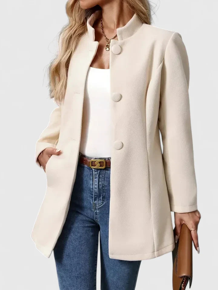 Women's Button-Front Casual Coat in Cream