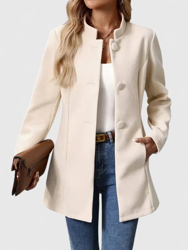 Women's Button-Front Casual Coat in Cream
