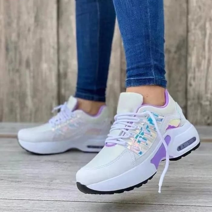 Women's Orthopaedic Lace-Up Casual Trainers in Lilac