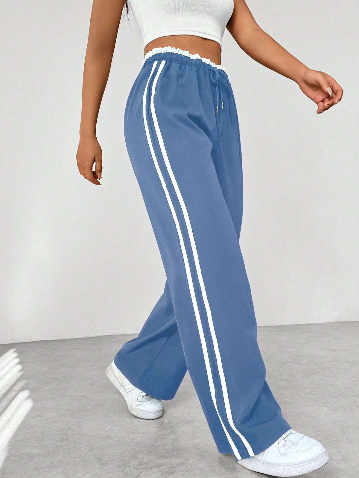 Women's Striped Casual Trousers in Blue