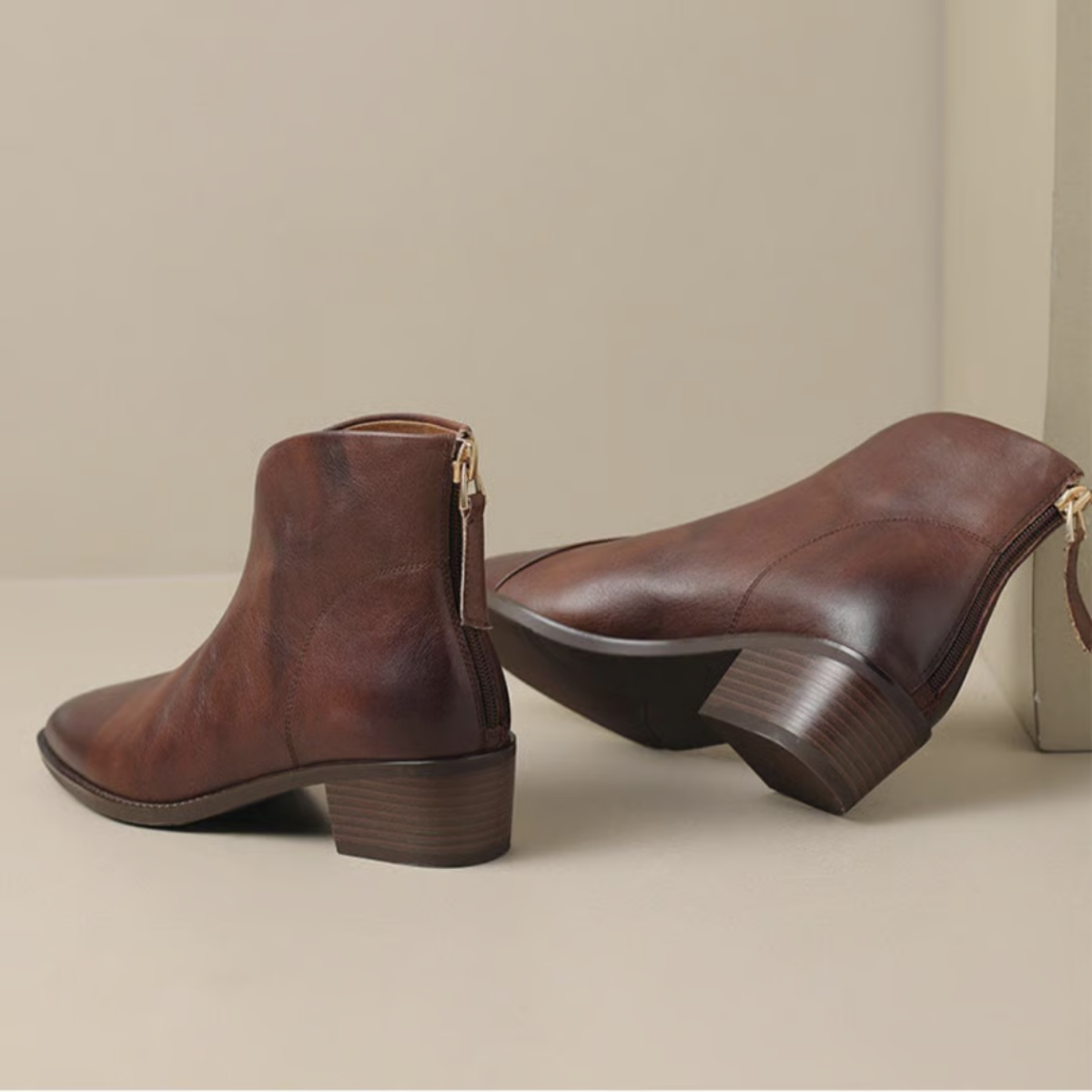 Women's V-Cut Casual Ankle Boots in Brown