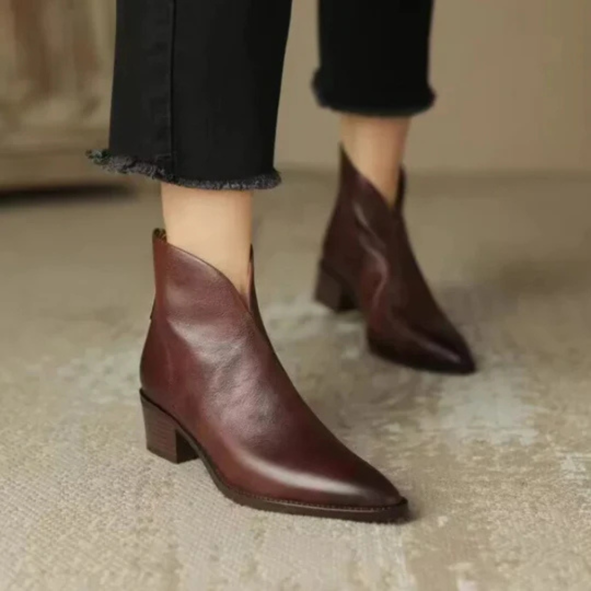 Women's V-Cut Casual Ankle Boots in Brown
