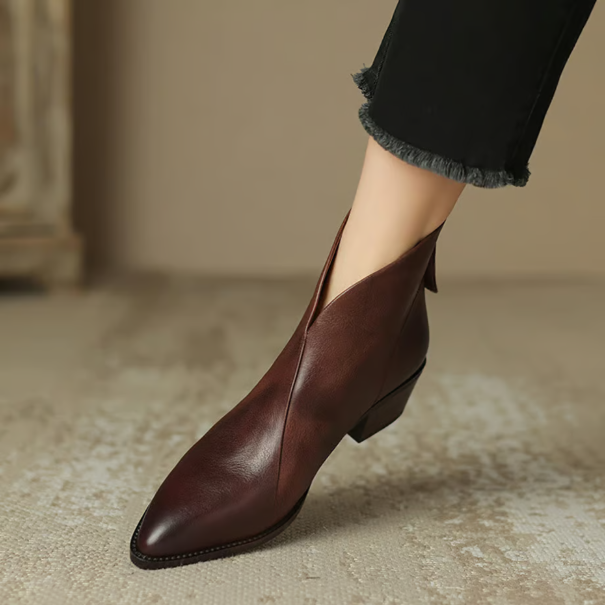 Women's V-Cut Casual Ankle Boots in Brown
