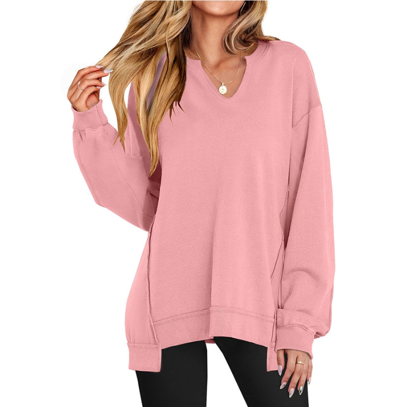 Women's V-Neck Casual Sweatshirt in Pink