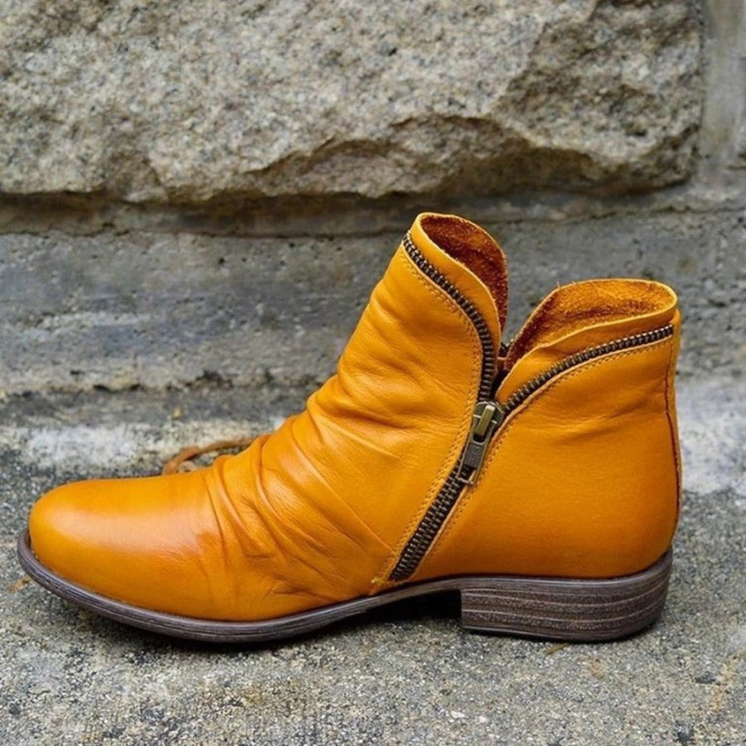 Women's Orthopaedic Ruched Casual Ankle Boots in Mustard