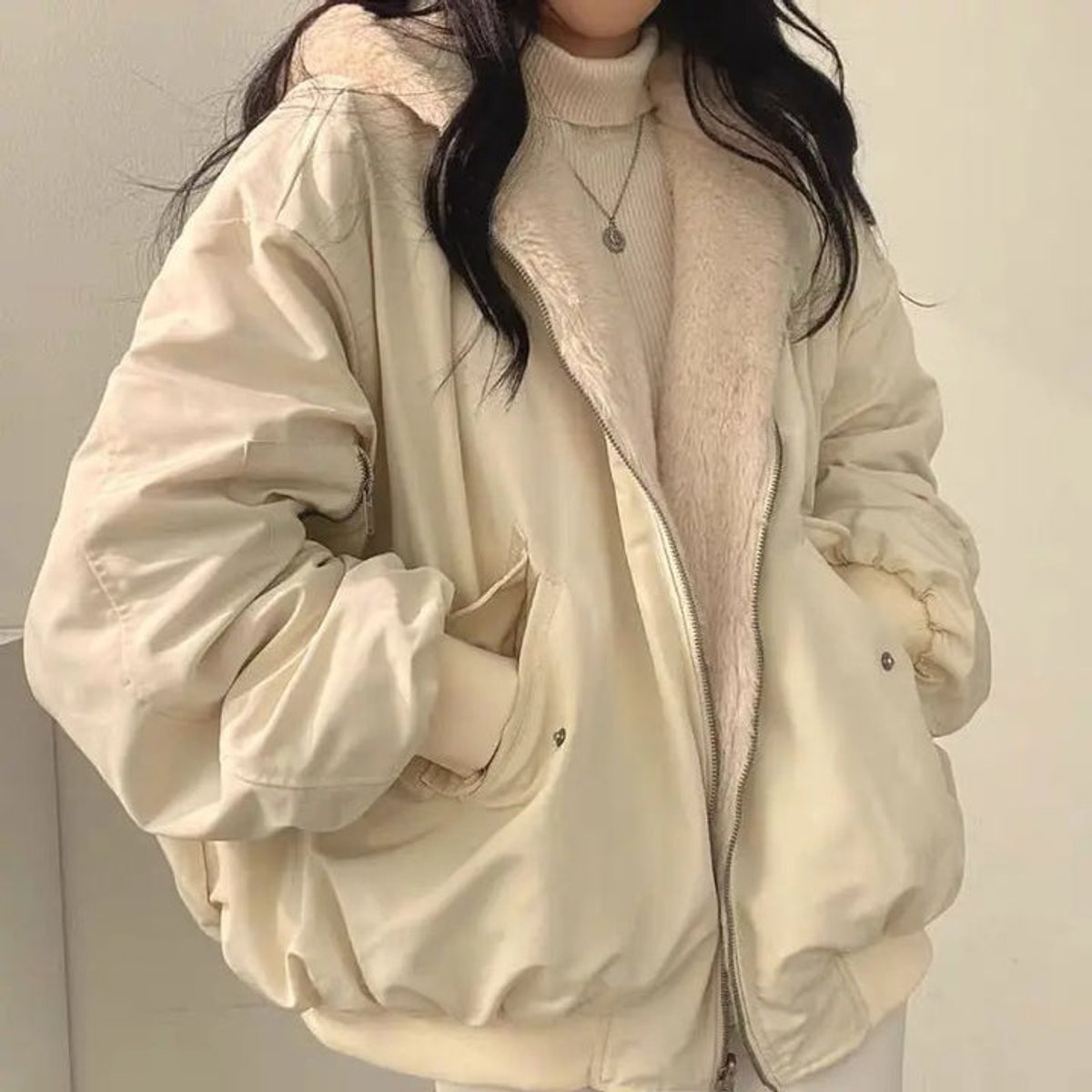 Women's Zip-Front Casual Jacket in Cream