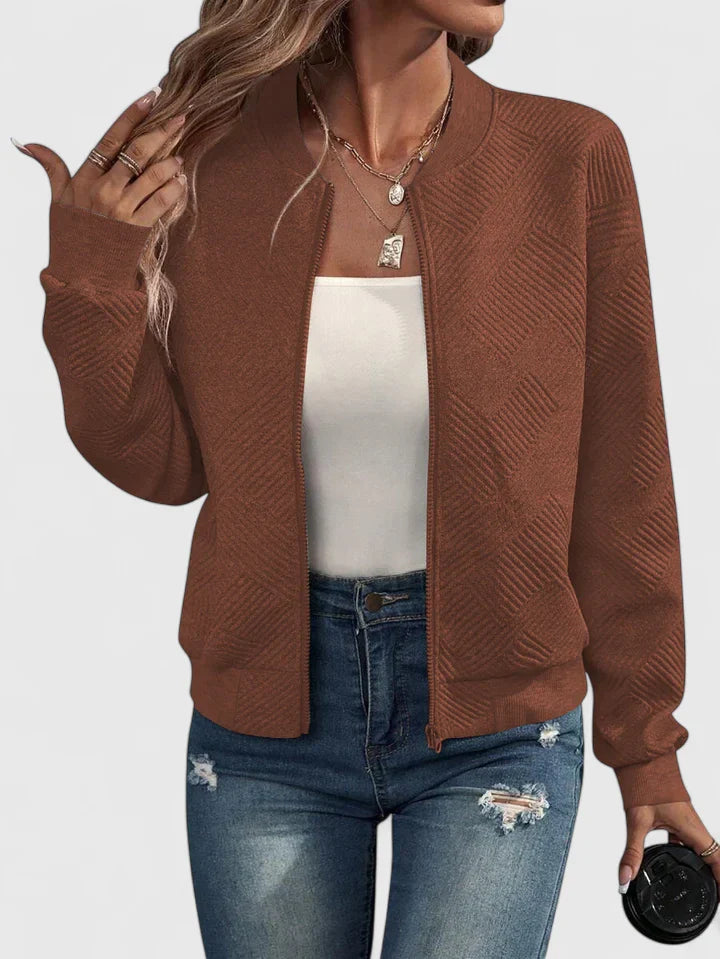 Women's Textured Casual Jacket in Rust