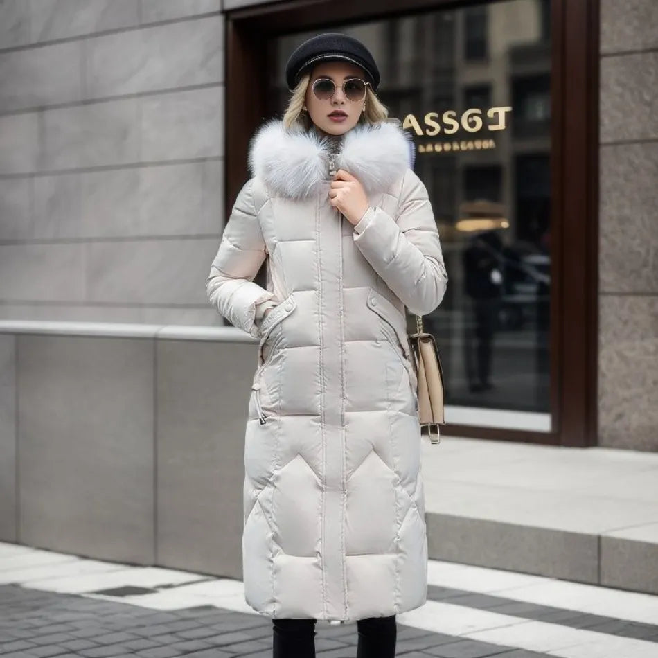Women's Hooded Quilted Casual Coat in Beige