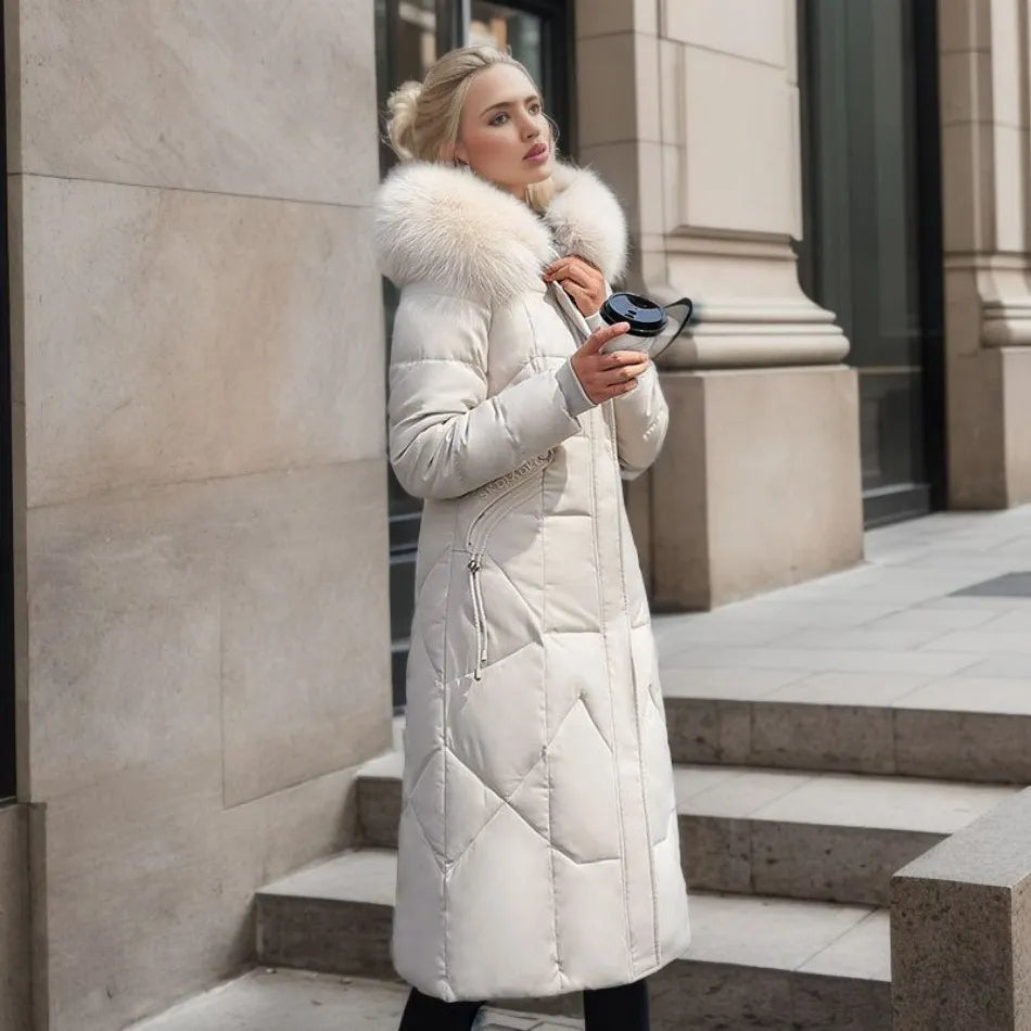 Women's Hooded Quilted Casual Coat in Beige