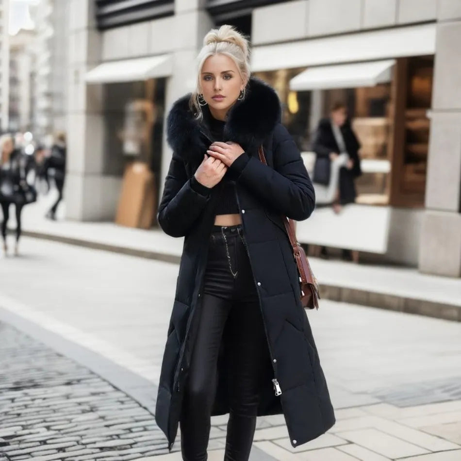 Women's Hooded Quilted Casual Coat in Black