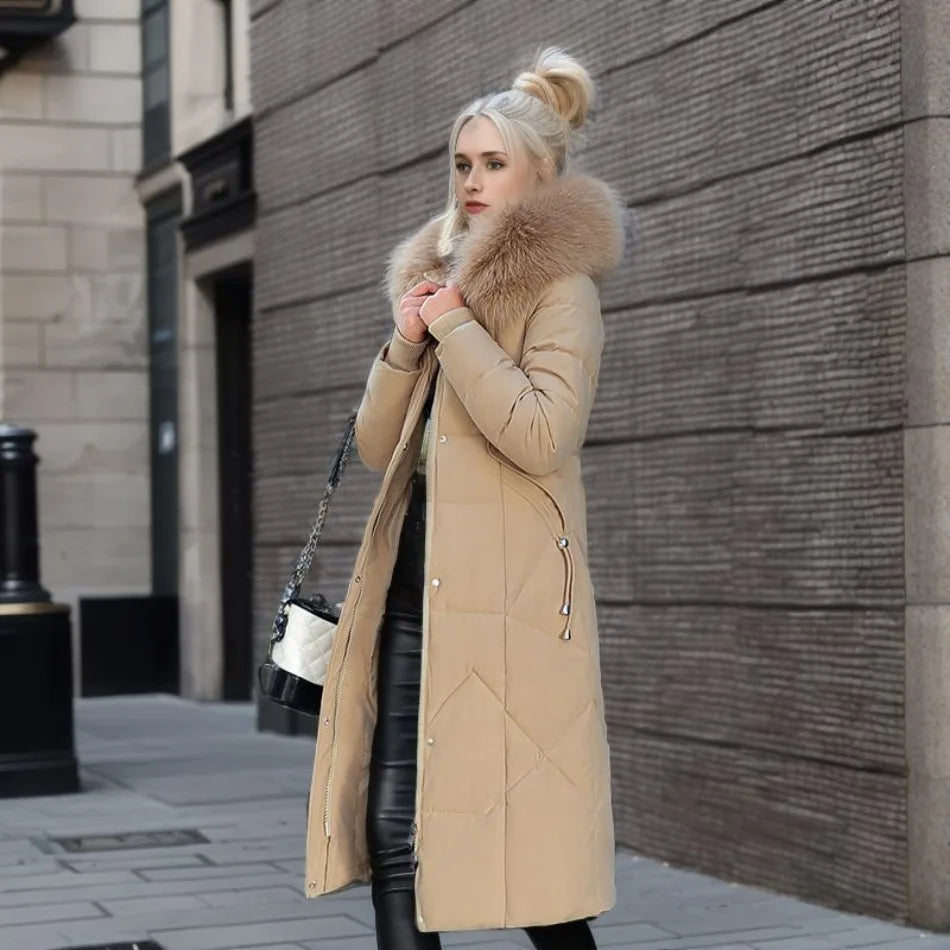 Women's Hooded Quilted Casual Coat in Khaki